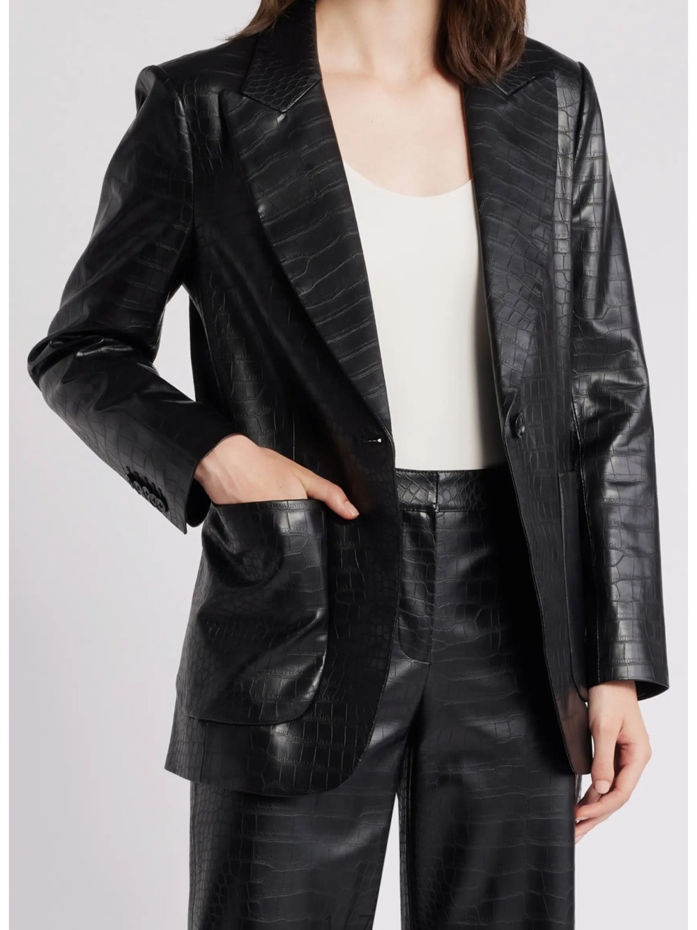 Kobi Halperin Black Faux-Croc Leather Blazer